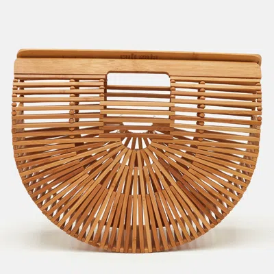 Pre-owned Cult Gaia Ark Small Tan Bamboo Natural Clutch In Brown