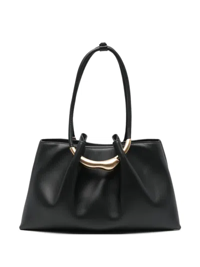 Cult Gaia Asa Pleated Leather Satchel Shoulder Bag In Black