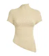 Cult Gaia Annemie Cotton Asymmetric Funnel Neck Knit Top In Beige