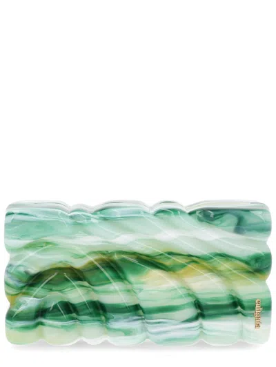 Cult Gaia Aura Wavy Marbled Green Acrylic Clutch