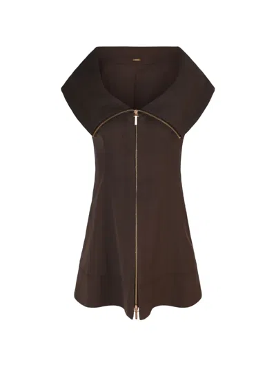 Cult Gaia Avie Zip-up Mini Dress In Brown