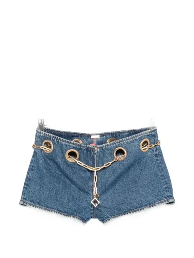 Cult Gaia Baba Chain-belt Denim Shorts In Blue