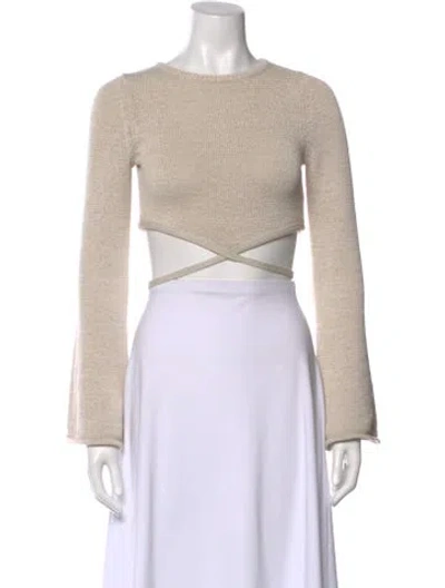 Pre-owned Cult Gaia Bateau Neckline Long Sleeve Crop Top In Neutral