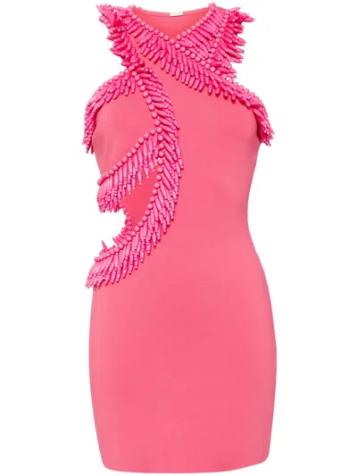 Cult Gaia Bead-embellished Cut-out Dress In Pink