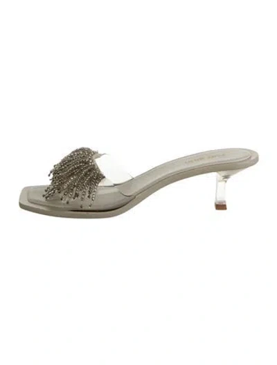 Pre-owned Cult Gaia Beaded Accents Slides In White