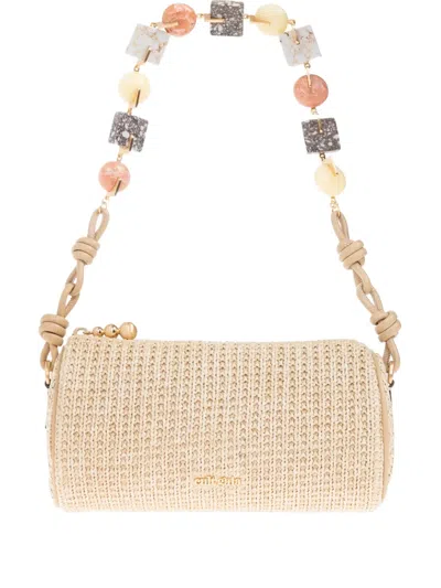 Cult Gaia Beaded Cylindrical Shoulder Bag In Neutral