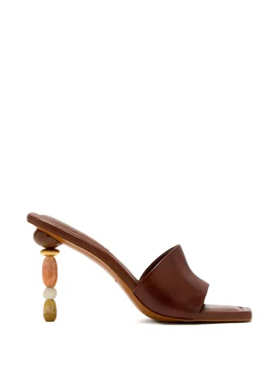 Cult Gaia Beaded Heeled Sandals In Brown