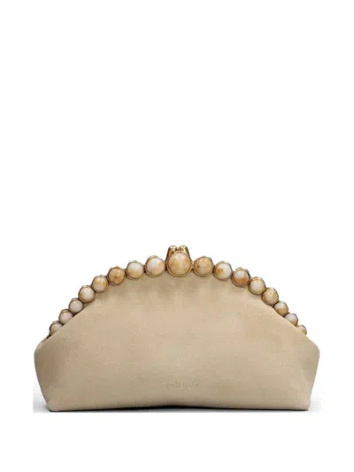 Cult Gaia Bead-embellished Suede Clutch Bag In Neutral