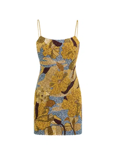 Cult Gaia Bebe Bead-embellished Floral-pattern Mini Dress In Yellow