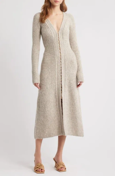 Cult Gaia Bessiana Wool Blend Long Sleeve Sweater Dress In Fog