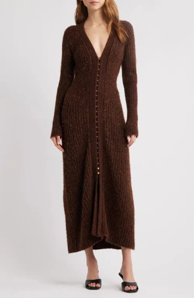 Cult Gaia Bessiana Wool Blend Long Sleeve Sweater Dress In Java