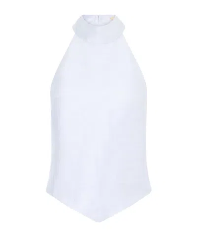 Cult Gaia Bina Linen And Silk-blend Halterneck Top In White