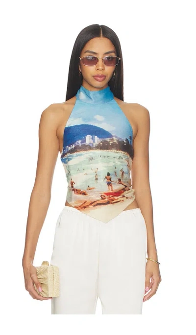 Cult Gaia Bina Top Rio Beach Print In Blue