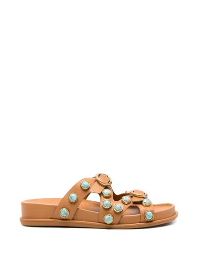 Cult Gaia Blair Buckle Embellished Sandals In Brown