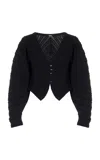 Cult Gaia Blair Sculptural-sleeve Rib Knit Cardigan In Black