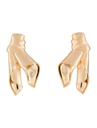 Pre-owned Cult Gaia Bow Winnie Clip-on Drop Earrings In Gold
