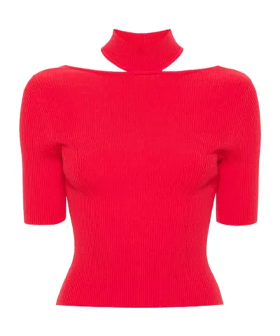 Cult Gaia Brianna Ribbed Knitted Top In Red
