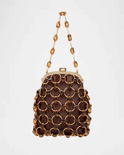 Cult Gaia Brielle Beaded Metal Wristlet Pouch Bag In Brown