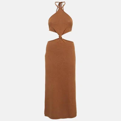 Pre-owned Cult Gaia Brown Knit Cut-out Waist Halter Neck Maxi Dress S