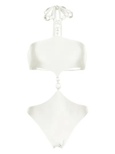 Cult Gaia Caitriona Beaded Swimsuit In White