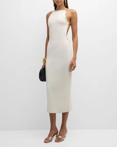 Cult Gaia Cassi Faux Pearl-embellished Backless Knit Midi Dress In Off White