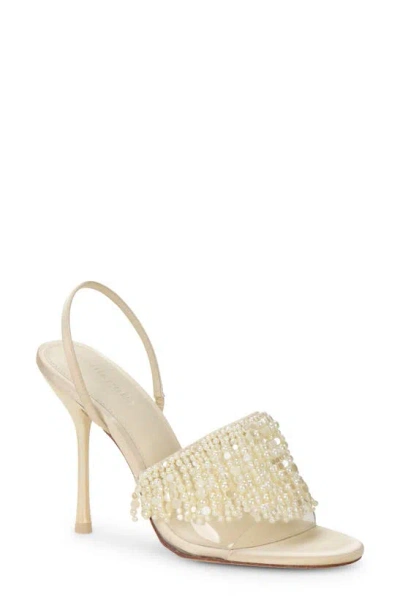 Cult Gaia Cassia Faux Pearl-embellished Pvc And Satin Slingback Sandals In Neutral