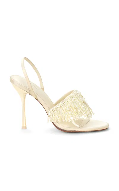 CULT GAIA CASSIA PEARL-EMBELLISHED LEATHER SANDALS