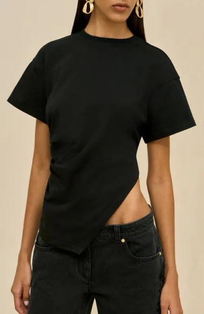 Cult Gaia Cata Asymmetric Pleated Cotton-jersey T-shirt In Black