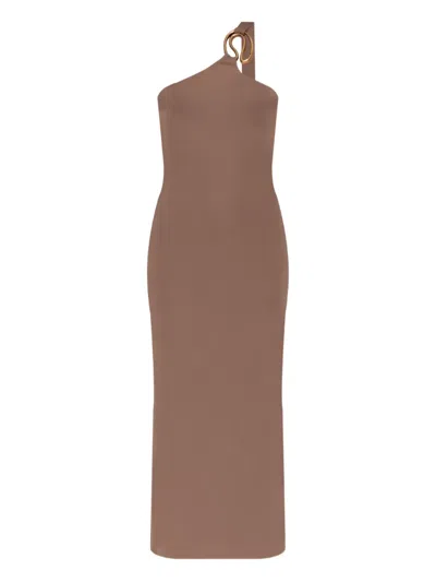 Cult Gaia Chani Asymmetric Neckline Midi Dress In Brown