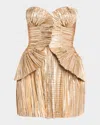 Cult Gaia Charlique Metallic Pleated Mini Dress In Gold