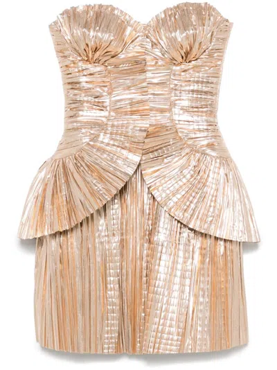 Cult Gaia Charlique Metallic Pleated Mini Dress In Gold