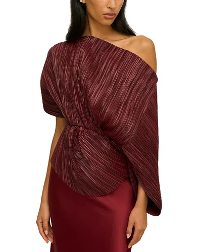 Cult Gaia Chintz Plisse Off-the-shoulder Top In Burgundy