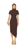 Cult Gaia Chrysta Asymmetric Ribbed Cotton Midi Dress In Brown