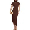 Cult Gaia Chrysta Turtleneck Rib Midi Sweater Dress In Brown