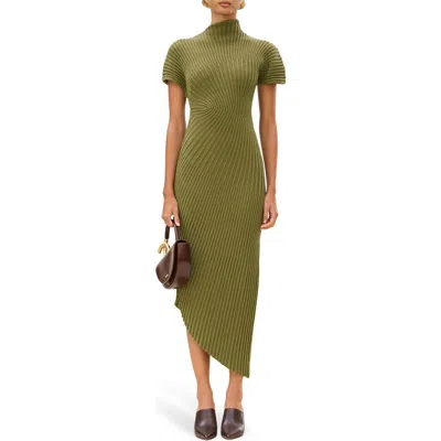Cult Gaia Chrysta Turtleneck Rib Midi Sweater Dress In Green