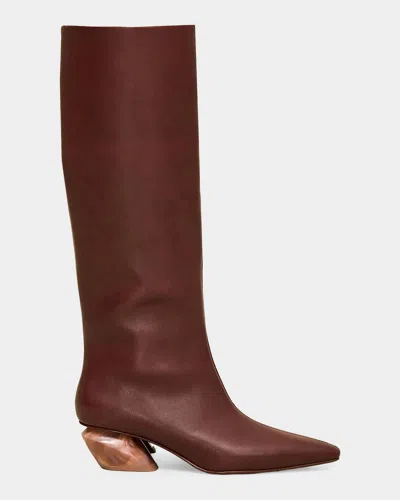 Cult Gaia City Leather Knee-high Boots In Brown