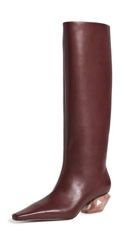 Cult Gaia City Low Heel Knee Boots Dark Winter Plum In Brown