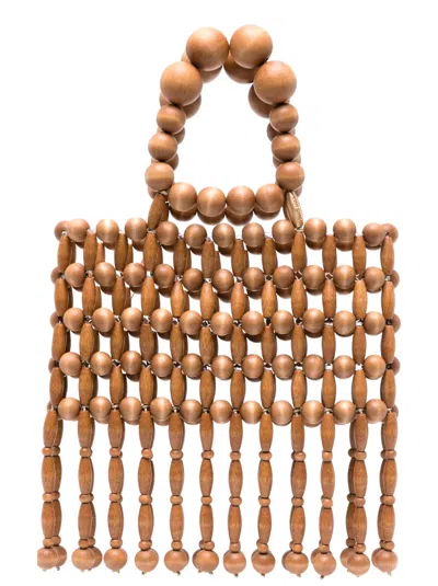 Cult Gaia Clara Wooden Beads Tote Bag In Braun