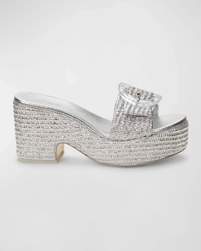 Cult Gaia Cleia Metallic Buckle Platform Sandals In Silver