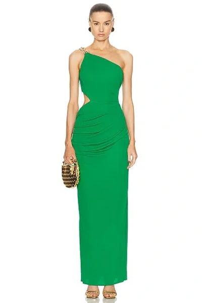 Cult Gaia Cobie Cutout One-shoulder Chain-strap Gown In Malachite