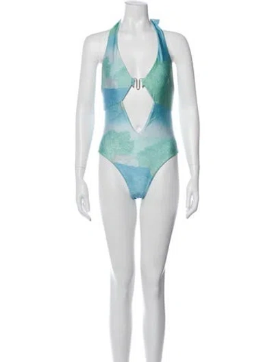 Pre-owned Cult Gaia Colorblock Pattern Cutout Accent One-piece W/ Tags In Blue