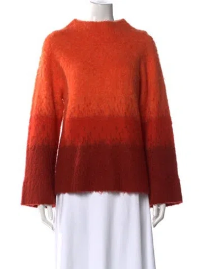 Pre-owned Cult Gaia Colorblock Pattern Mock Neck Sweater In Orange