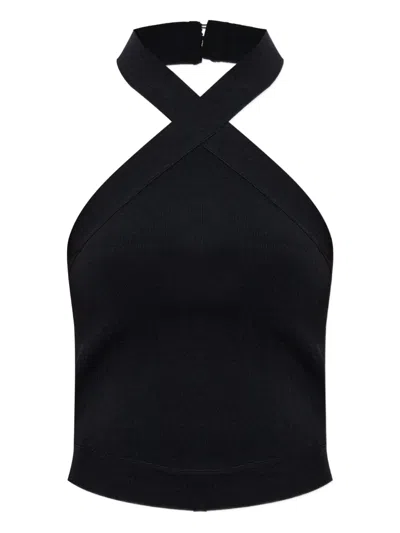 Cult Gaia Cross-neck Ribbed Top In Black