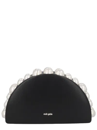 Cult Gaia Curved Black Clutch With Pearl-like Embellishments