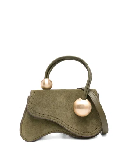 Cult Gaia Curved-suede Embellished Tote Bag In Green