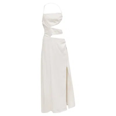 Pre-owned Cult Gaia Cut-out Side-slit Halter Strap Maxi Dress In White Linen
