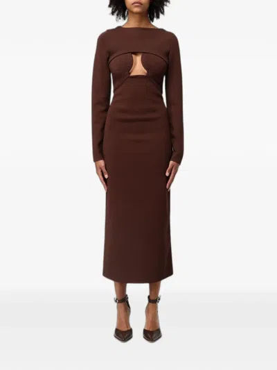 Cult Gaia Cut-out Long-sleeve Midi Dress In Brown