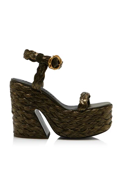 Cult Gaia Daelan Raffia Platform Sandals In Metallic