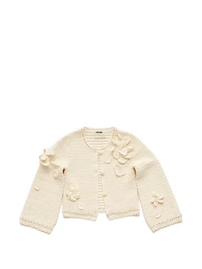 Cult Gaia Kids' Dahlie Floral-appliqué Crochet Cardigan In White