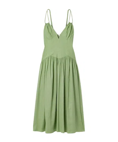 Cult Gaia Darcey Gathered Linen-blend Midi Dress In Green